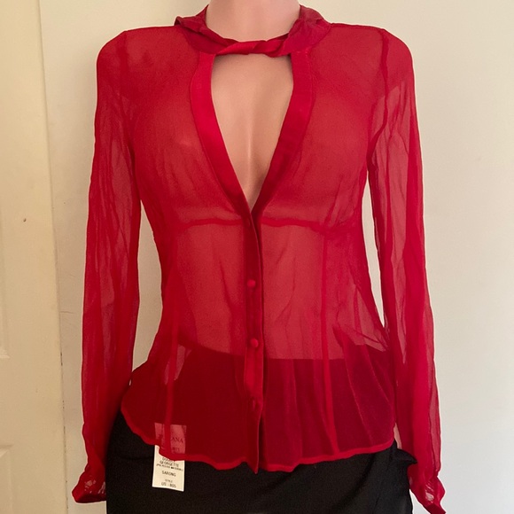 Wear 36th Sheer Red Long Sleeve Women’s Top Size Medium - Picture 1 of 5